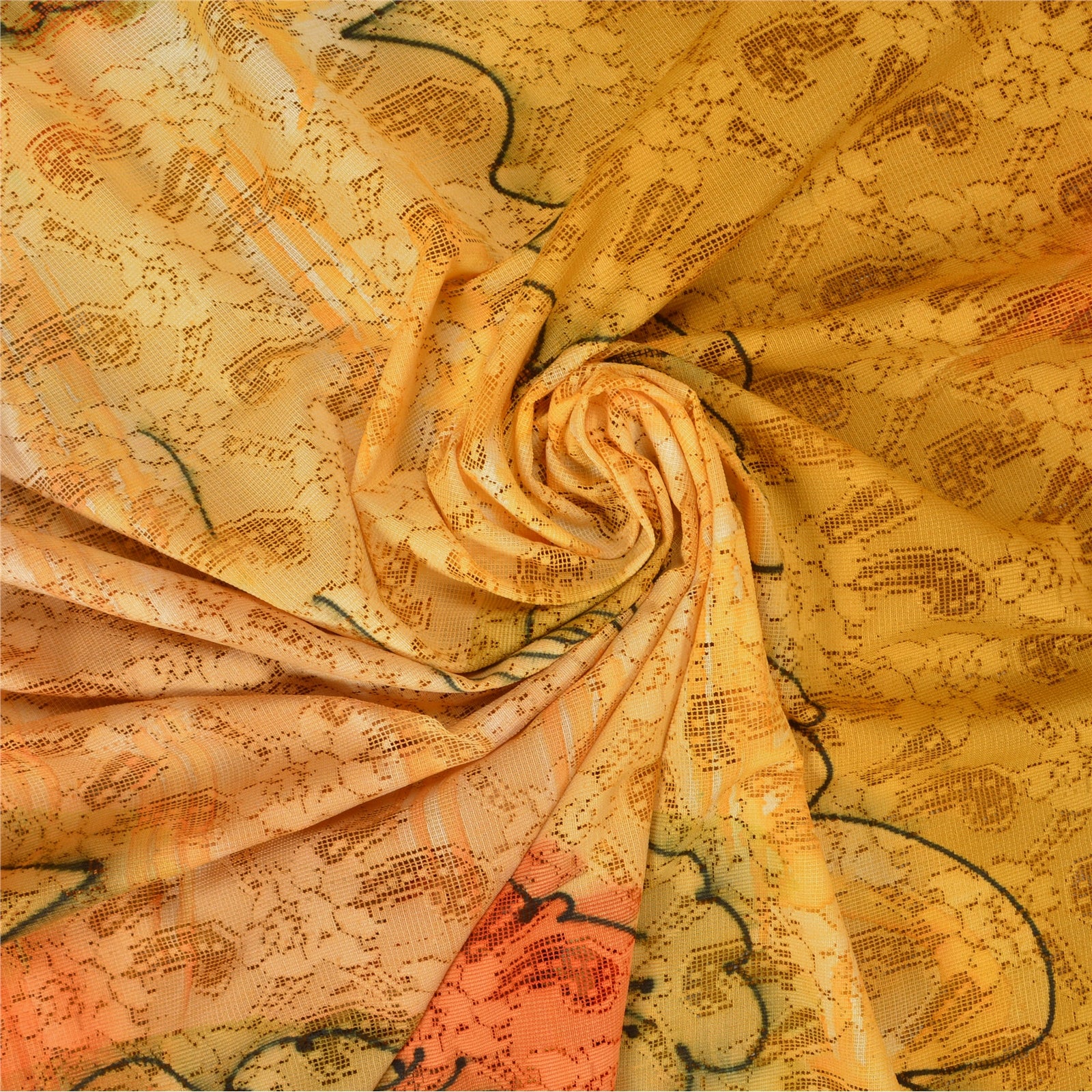 Sanskriti Vintage Gule Sarees Net Mesh Trykt Vævet Premium Sari Håndværk Bæredygtigt Stoff