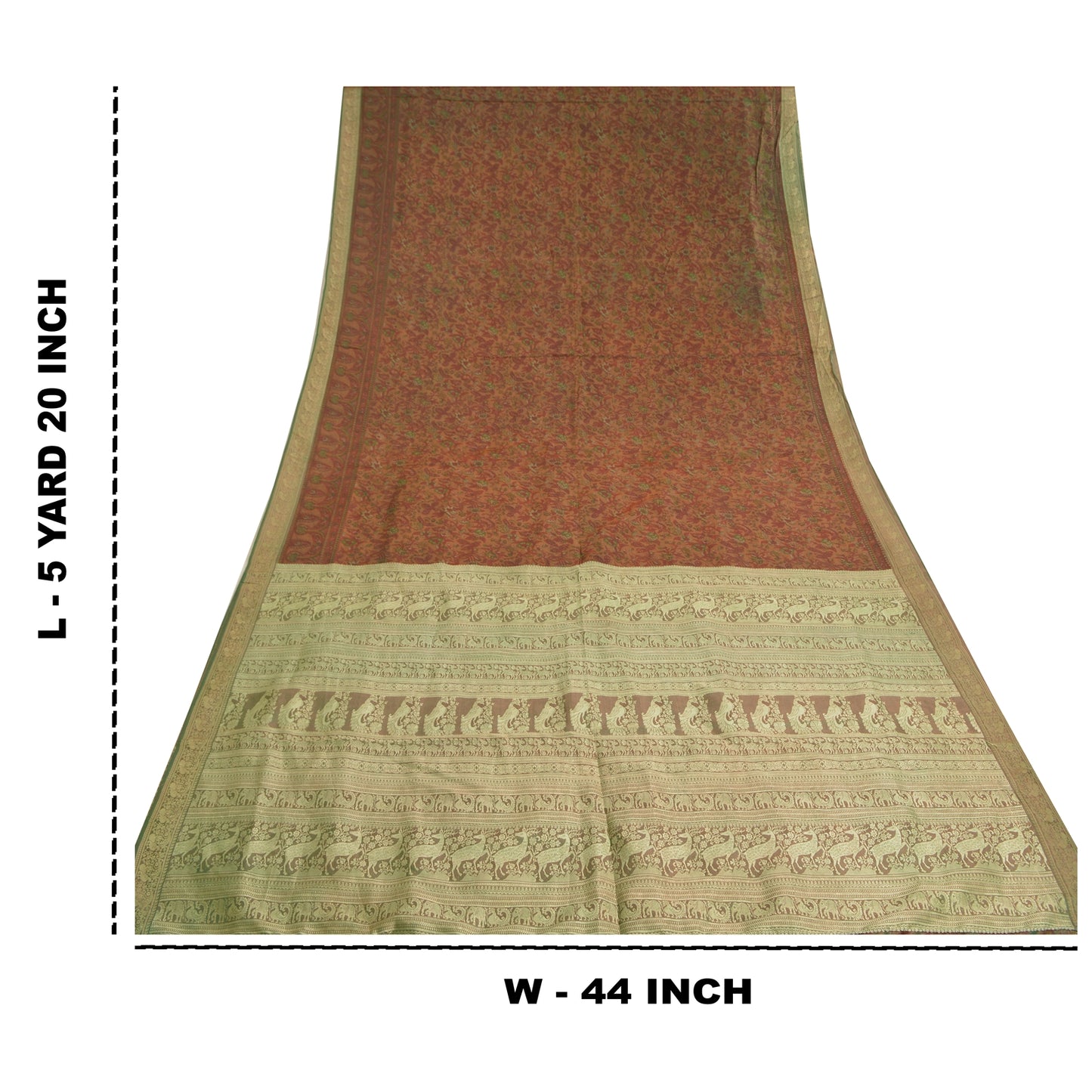 Sanskriti Vintage Brown Sarees 100% Pure Silk Woven Baluchari Human Sari Sustainable Fabric