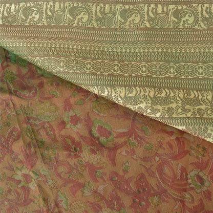 Sanskriti Vintage Brown Sarees 100% Pure Silk Woven Baluchari Human Sari Sustainable Fabric