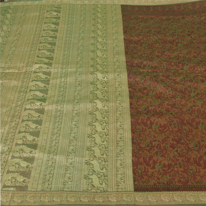 Sanskriti Vintage Brown Sarees 100% Pure Silk Woven Baluchari Human Sari Sustainable Fabric