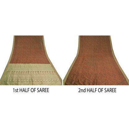 Sanskriti Vintage Brown Sarees 100% Pure Silk Woven Baluchari Human Sari Sustainable Fabric