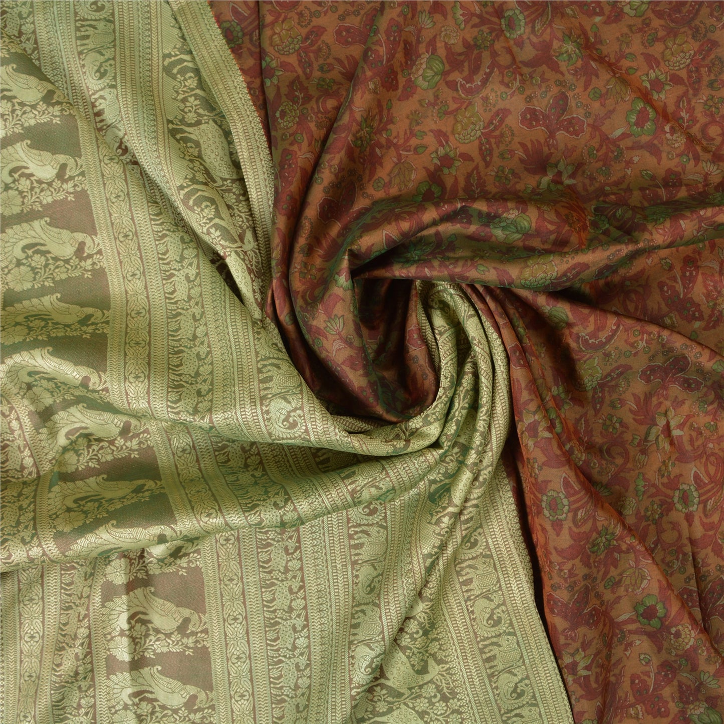 Sanskriti Vintage Brown Sarees 100% Pure Silk Woven Baluchari Human Sari Sustainable Fabric