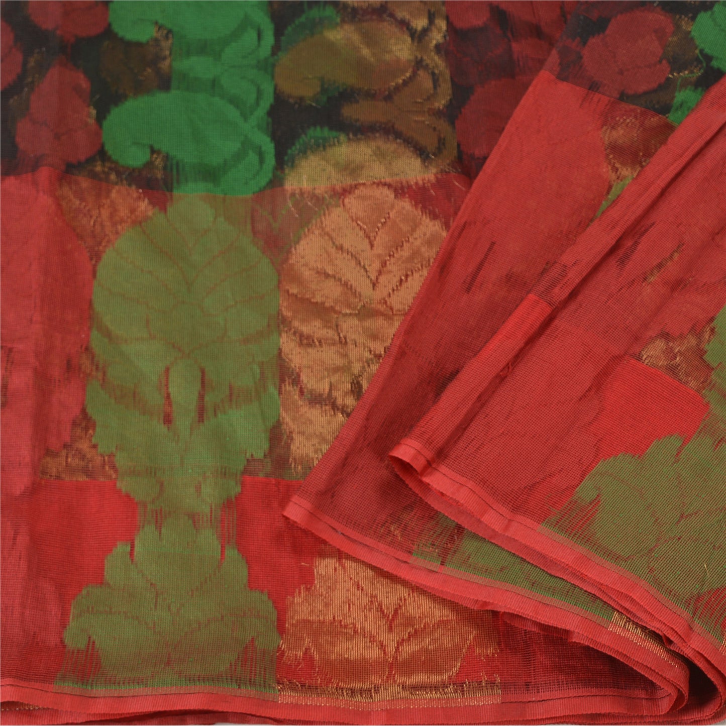 Sanskriti Vintage Black Sarees Net Mesh Hand-Woven Premium Sari Craft Sustainable Fabric