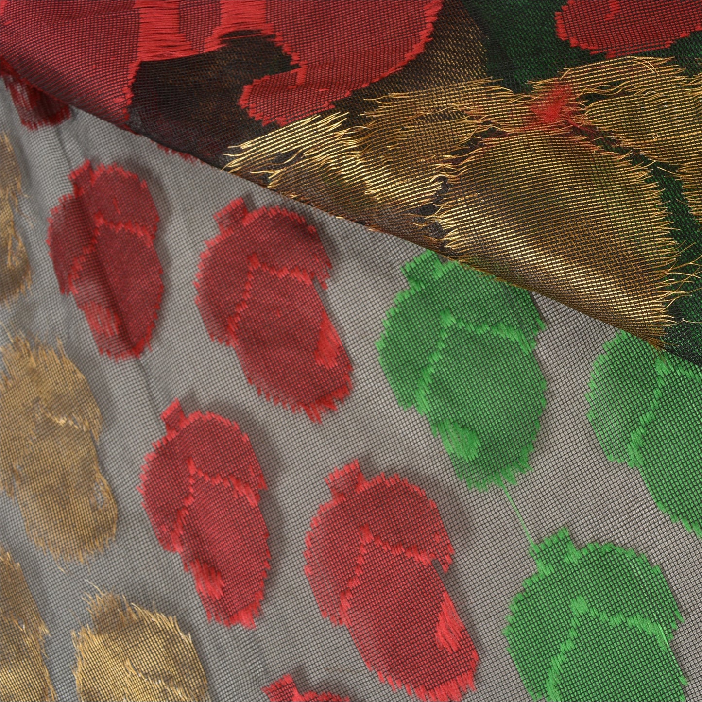 Sanskriti Vintage Black Sarees Net Mesh Hand-Woven Premium Sari Craft Sustainable Fabric