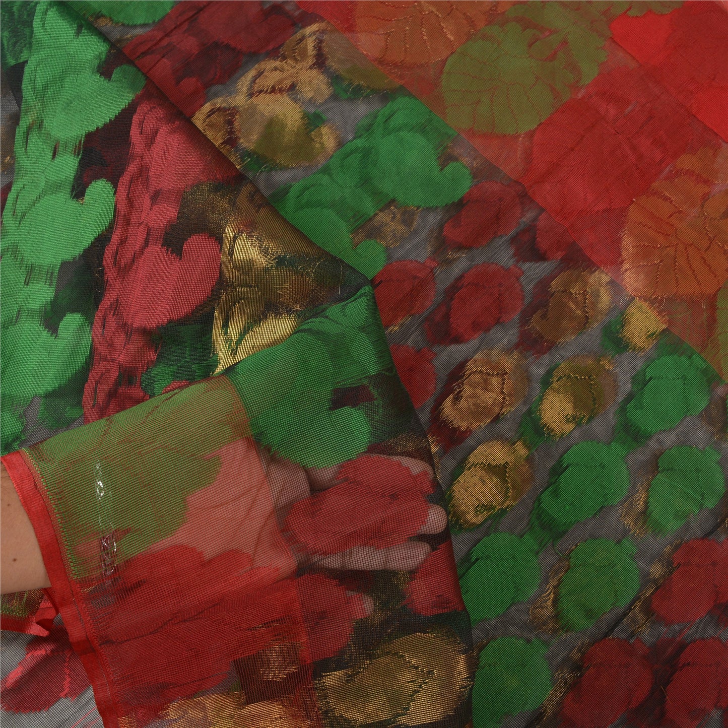 Sanskriti Vintage Black Sarees Net Mesh Hand-Woven Premium Sari Craft Sustainable Fabric