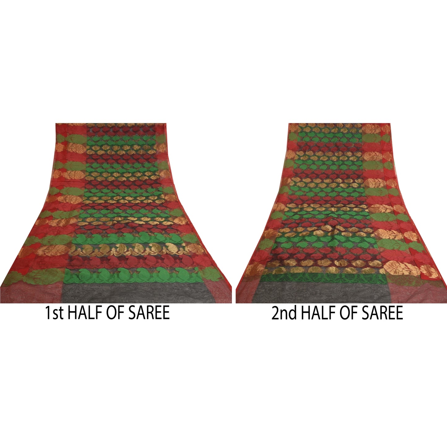 Sanskriti Vintage Black Sarees Net Mesh Hand-Woven Premium Sari Craft Sustainable Fabric