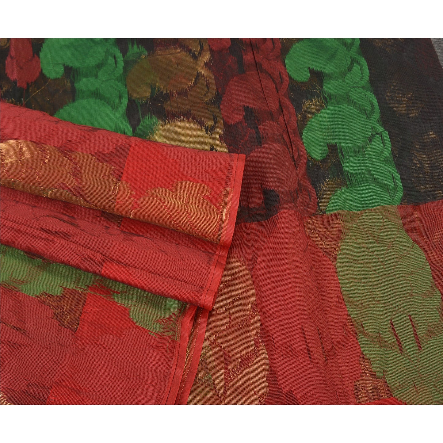 Sanskriti Vintage Black Sarees Net Mesh Hand-Woven Premium Sari Craft Sustainable Fabric