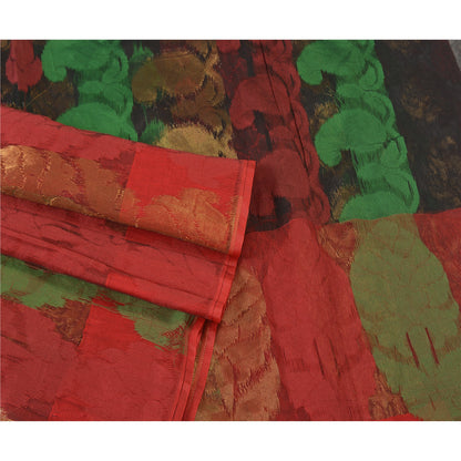 Sanskriti Vintage Black Sarees Net Mesh Hand-Woven Premium Sari Craft Sustainable Fabric