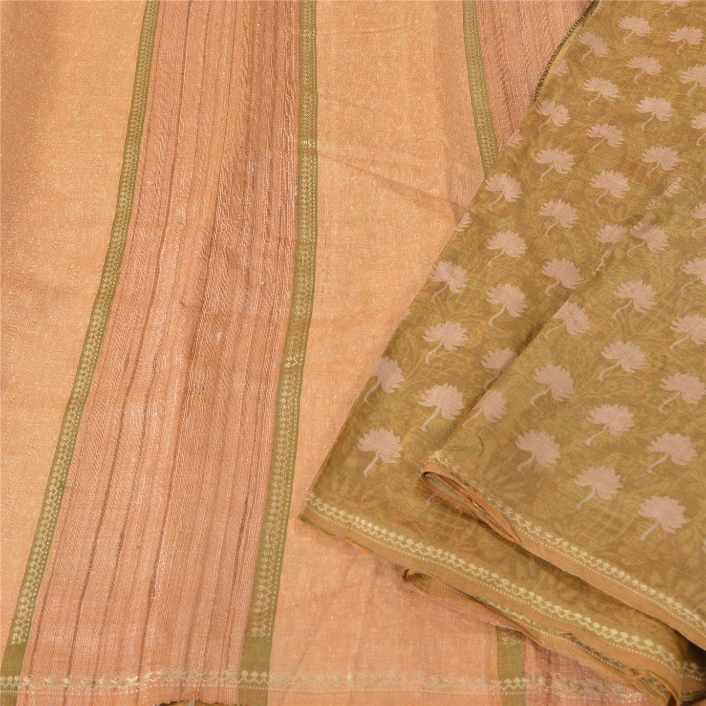 Sanskriti Vintage Green Indian Sarees Pure Silk Printed Woven Sari Craft Sustainable Fabric