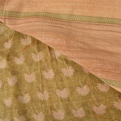 Sanskriti Vintage Green Indian Sarees Pure Silk Printed Woven Sari Craft Sustainable Fabric