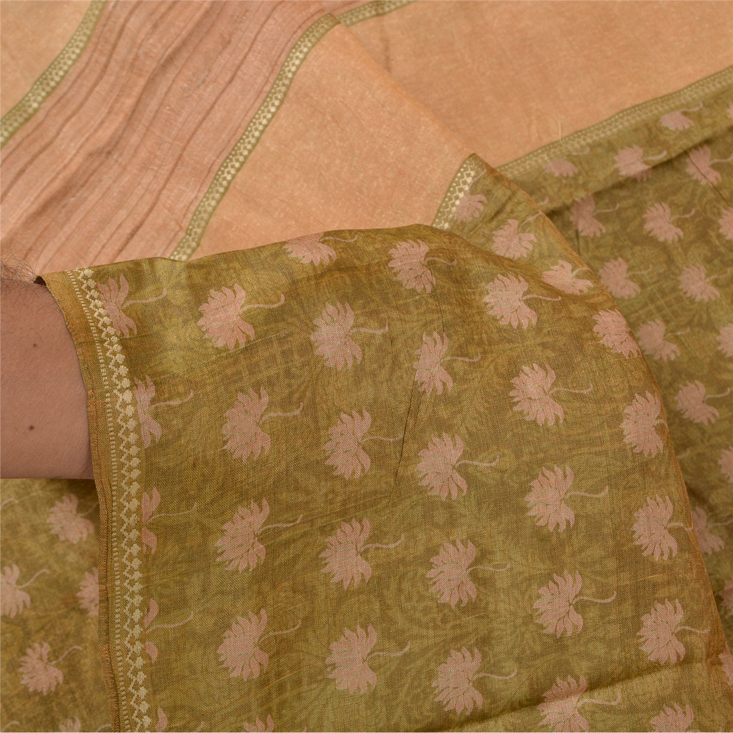 Sanskriti Vintage Green Indian Sarees Pure Silk Printed Woven Sari Craft Sustainable Fabric