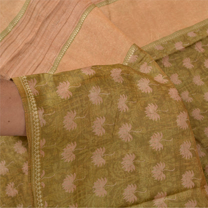 Sanskriti Vintage Green Indian Sarees Pure Silk Printed Woven Sari Craft Sustainable Fabric