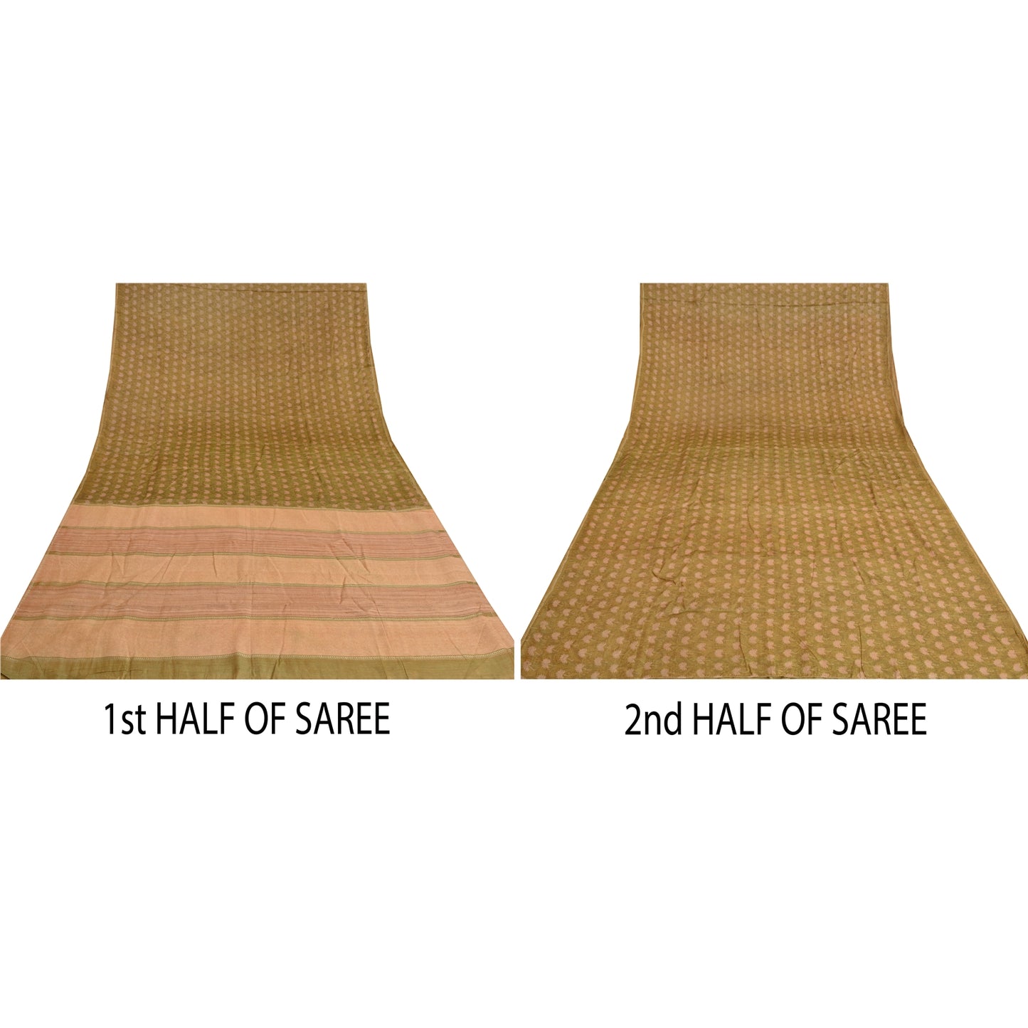 Sanskriti Vintage Green Indian Sarees Pure Silk Printed Woven Sari Craft Sustainable Fabric