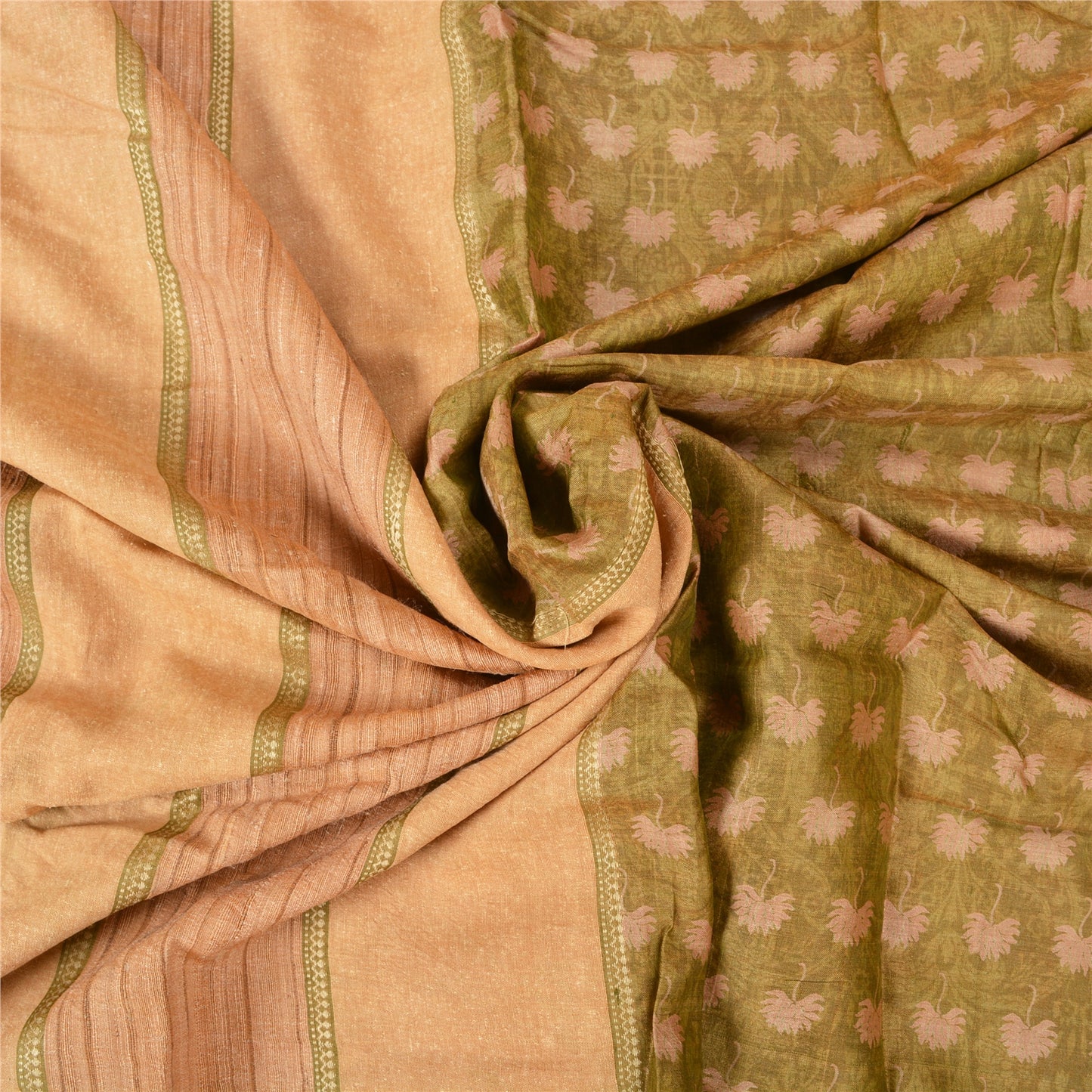Sanskriti Vintage Green Indian Sarees Pure Silk Printed Woven Sari Craft Sustainable Fabric