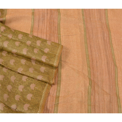 Sanskriti Vintage Green Indian Sarees Pure Silk Printed Woven Sari Craft Sustainable Fabric