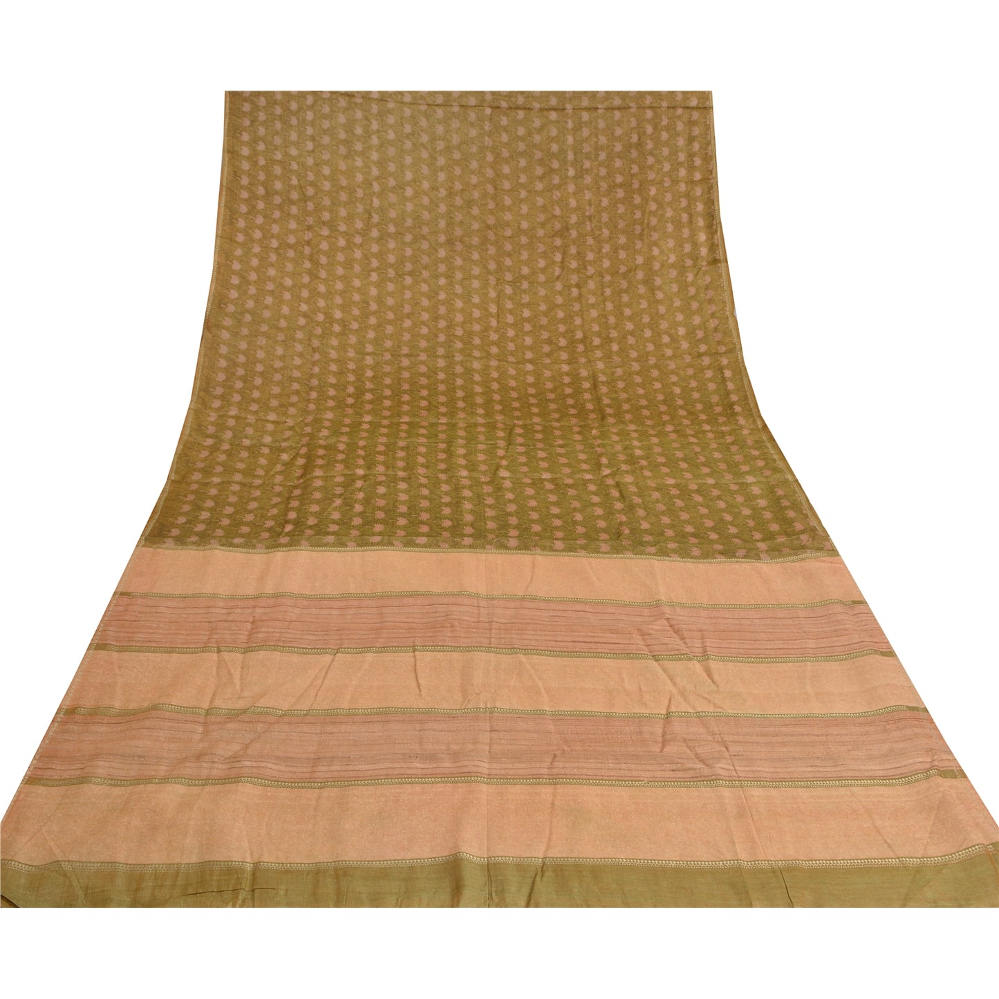 Sanskriti Vintage Green Indian Sarees Pure Silk Printed Woven Sari Craft Sustainable Fabric
