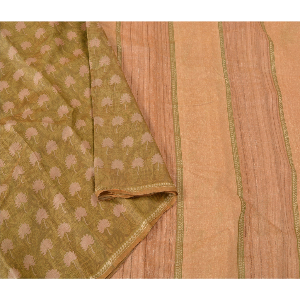 Sanskriti Vintage Green Indian Sarees Pure Silk Printed Woven Sari Craft Sustainable Fabric