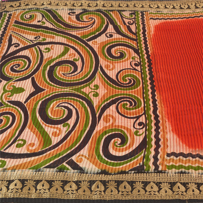Sanskriti Vintage Dark Orange Sarees Pure Silk Printed Woven Sari Craft Sustainable Fabric