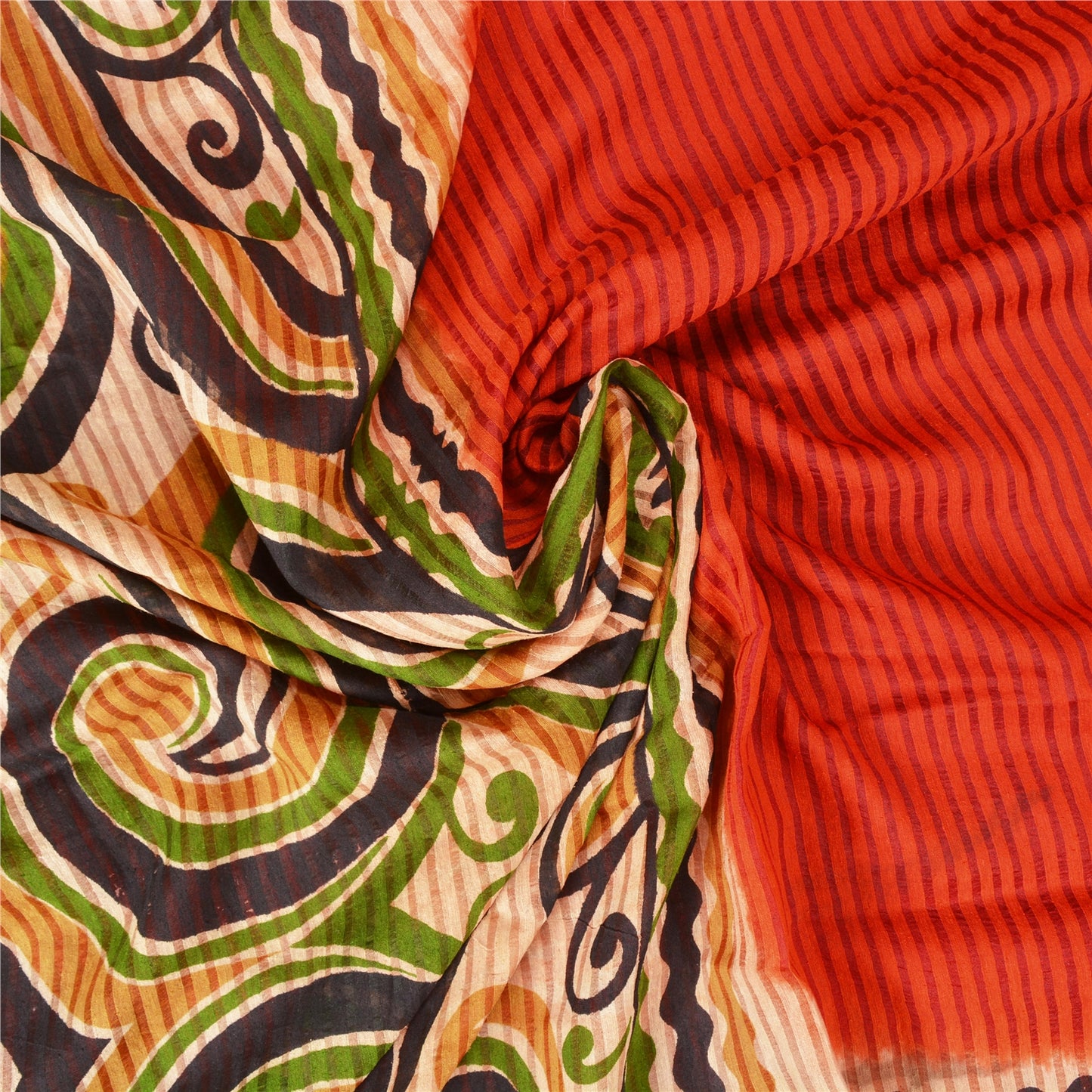 Sanskriti Vintage Dark Orange Sarees Pure Silk Printed Woven Sari Craft Sustainable Fabric