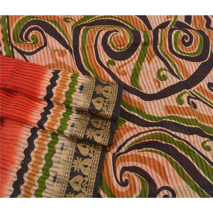 Sanskriti Vintage Dark Orange Sarees Pure Silk Printed Woven Sari Craft Sustainable Fabric