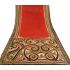 Sanskriti Vintage Dark Orange Sarees Pure Silk Printed Woven Sari Craft Sustainable Fabric