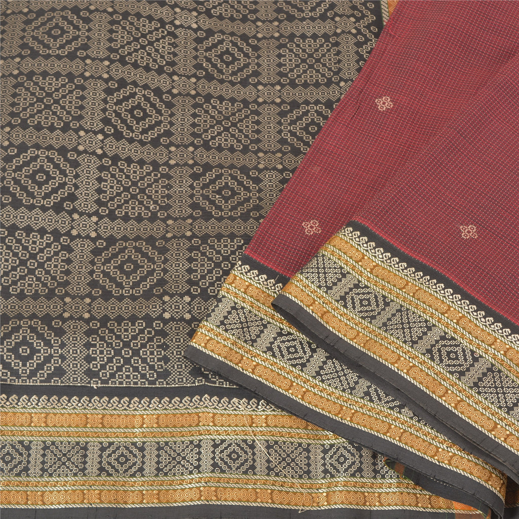 Sanskriti Vintage Brown Sarees Cotton Silk Woven Premium Sari Craft Sustainable Fabric