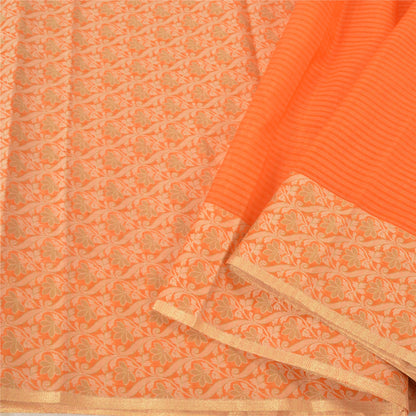 Sanskriti Vintage Orange Indian Sarees Art Silk Woven Premium Sari Craft Sustainable Fabric