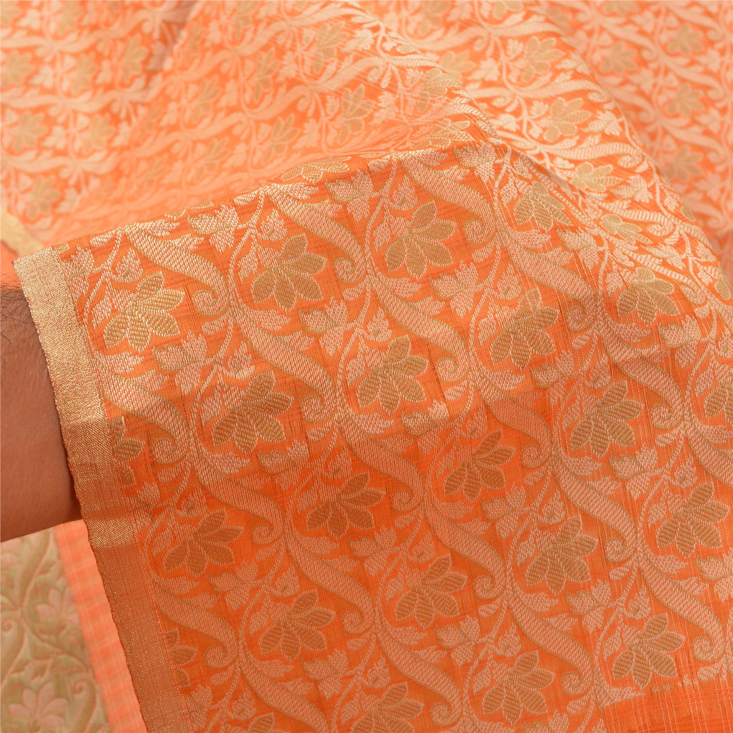 Sanskriti Vintage Orange Indian Sarees Art Silk Woven Premium Sari Craft Sustainable Fabric