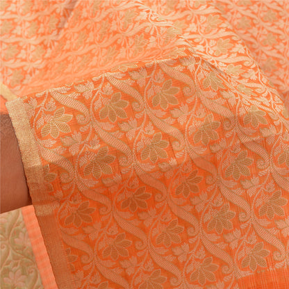Sanskriti Vintage Orange Indian Sarees Art Silk Woven Premium Sari Craft Sustainable Fabric