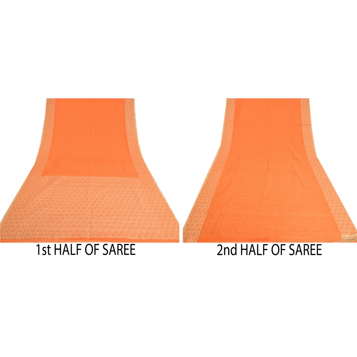 Sanskriti Vintage Orange Indian Sarees Art Silk Woven Premium Sari Craft Sustainable Fabric