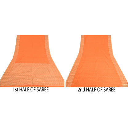 Sanskriti Vintage Orange Indian Sarees Art Silk Woven Premium Sari Craft Sustainable Fabric