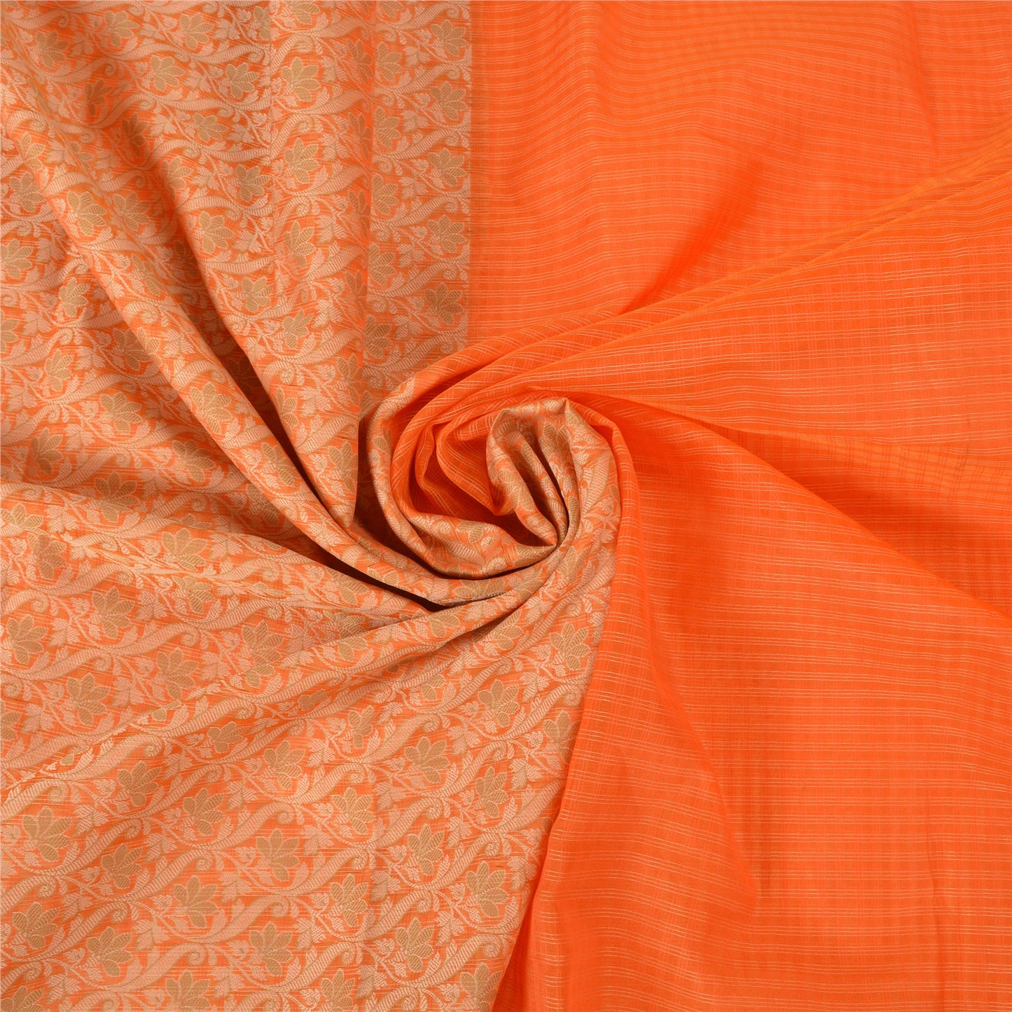 Sanskriti Vintage Orange Indian Sarees Art Silk Woven Premium Sari Craft Sustainable Fabric