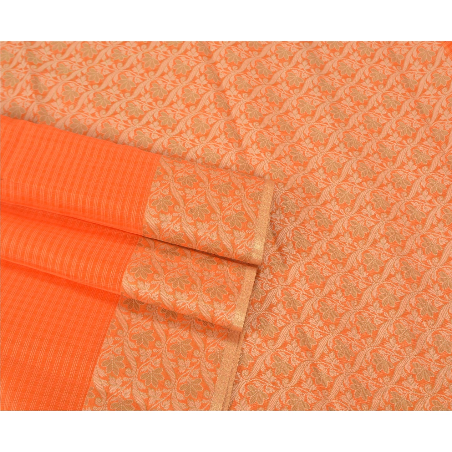 Sanskriti Vintage Orange Indian Sarees Art Silk Woven Premium Sari Craft Sustainable Fabric