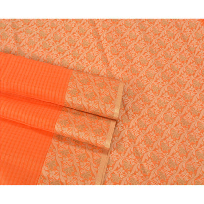 Sanskriti Vintage Orange Indian Sarees Art Silk Woven Premium Sari Craft Sustainable Fabric