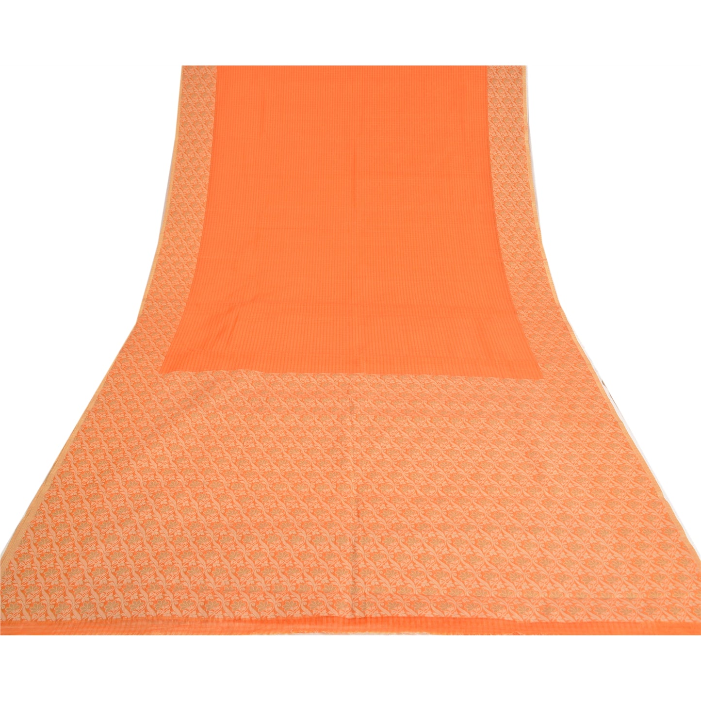 Sanskriti Vintage Orange Indian Sarees Art Silk Woven Premium Sari Craft Sustainable Fabric