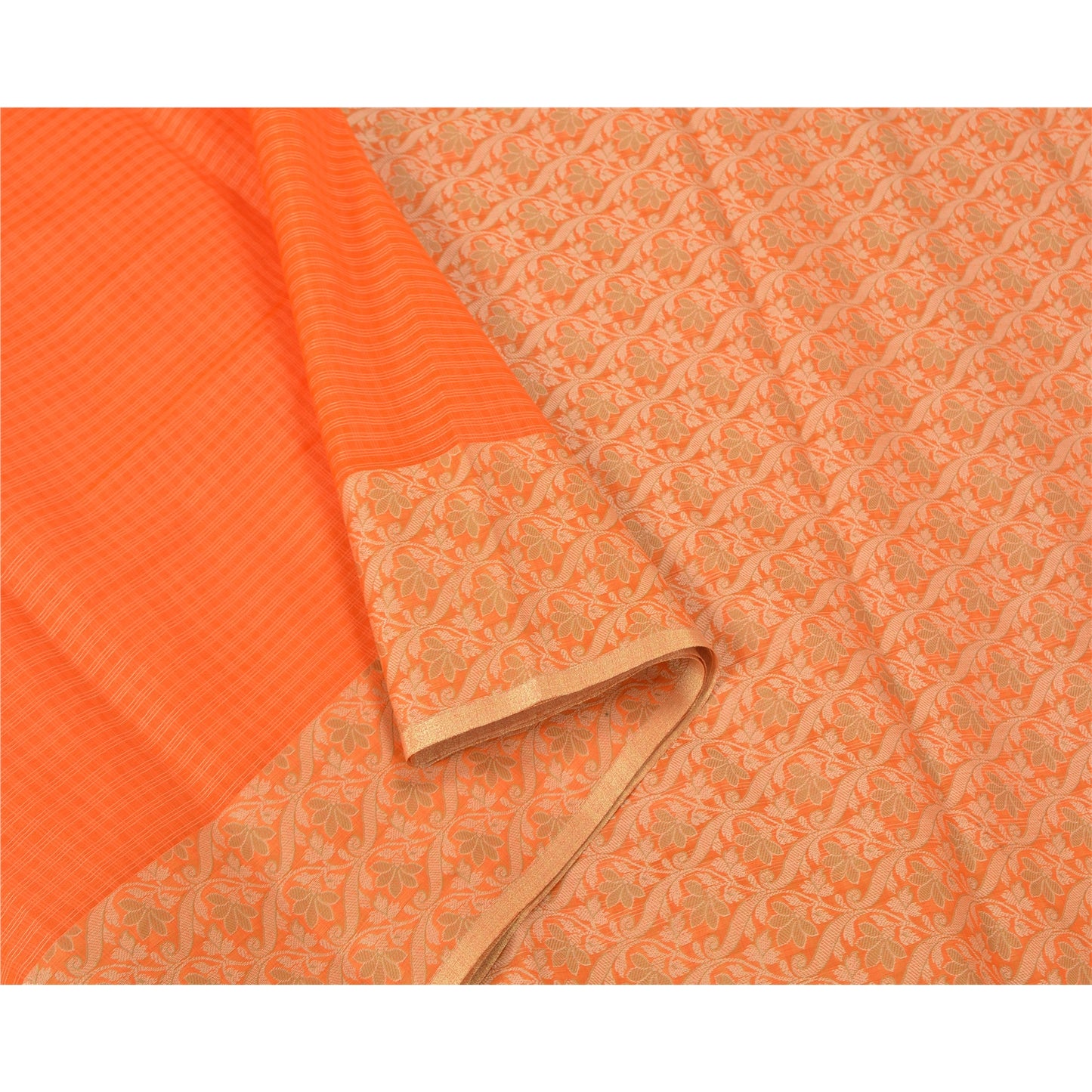 Sanskriti Vintage Orange Indian Sarees Art Silk Woven Premium Sari Craft Sustainable Fabric