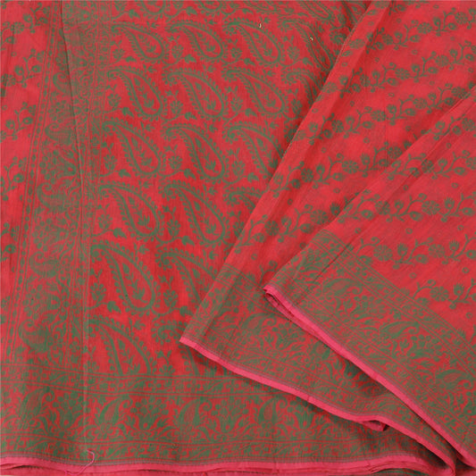 Sanskriti Vintage Pink Indian Sarees Cotton Hand-Woven Premium Sari Craft Sustainable Fabric