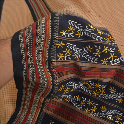 Санскрити Винтаж Коричневые Сари Смесовый Хлопок Ручной Работы Бисером Премиум Сари Экологичная Ткань