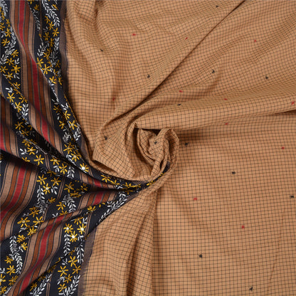 Санскрити Винтаж Коричневые Сари Смесовый Хлопок Ручной Работы Бисером Премиум Сари Экологичная Ткань