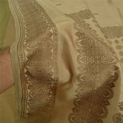 Sanskriti Vintage Olive Green Sarees Pure Silk Woven Premium Sari Craft Sustainable Fabric