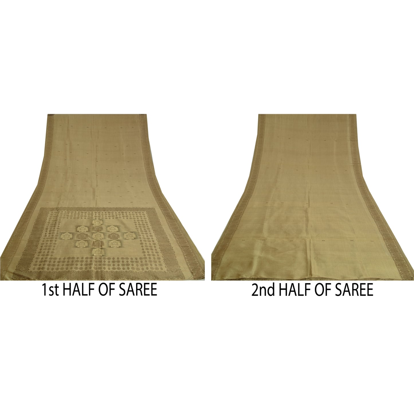 Sanskriti Vintage Olive Green Sarees Pure Silk Woven Premium Sari Craft Sustainable Fabric