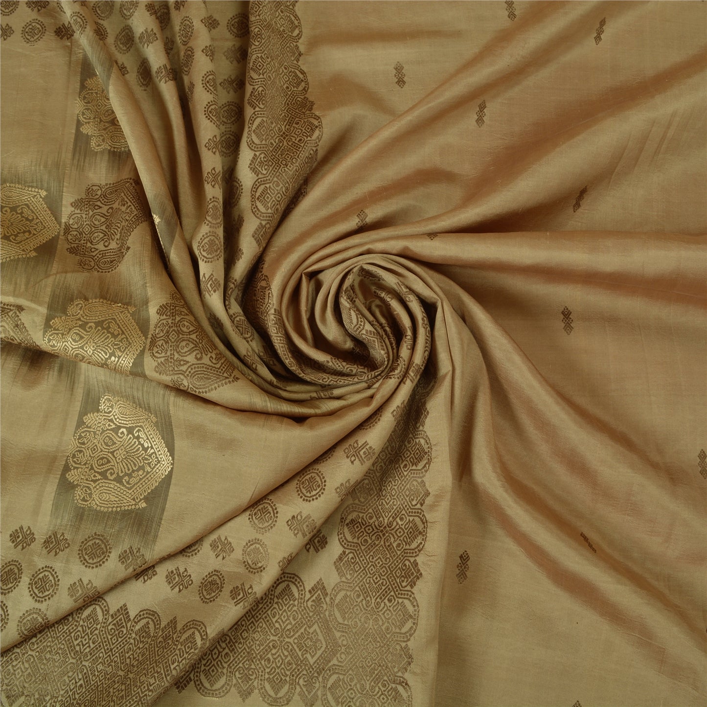 Sanskriti Vintage Olive Green Sarees Pure Silk Woven Premium Sari Craft Sustainable Fabric