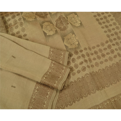 Sanskriti Vintage Olive Green Sarees Pure Silk Woven Premium Sari Craft Sustainable Fabric