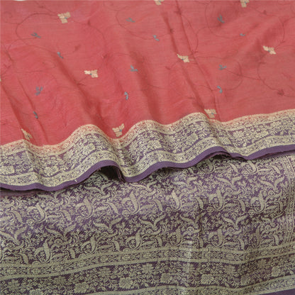 Sanskriti Vintage Purple Sarees Pure Silk Embroidered Woven Sari Craft Sustainable Fabric