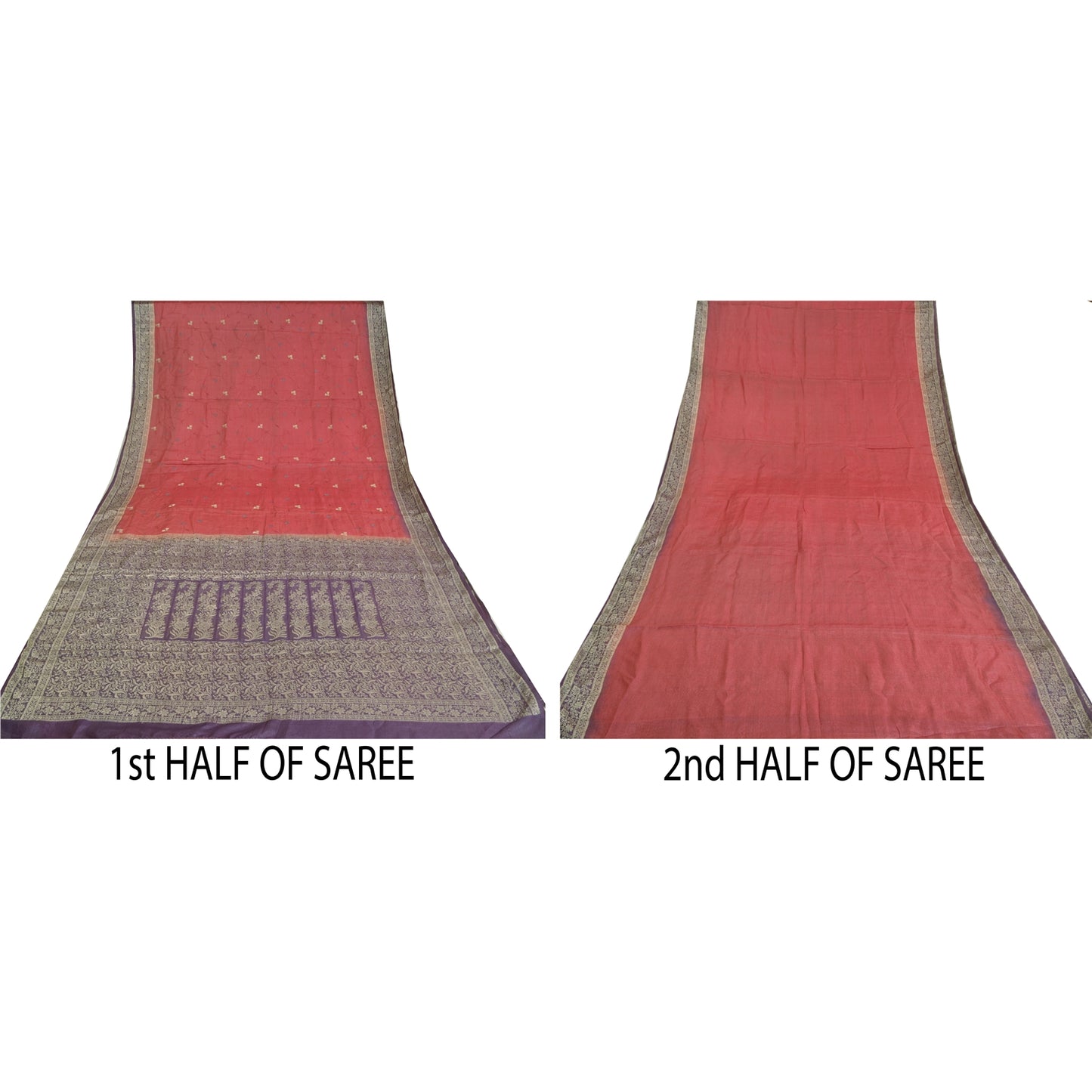 Sanskriti Vintage Purple Sarees Pure Silk Embroidered Woven Sari Craft Sustainable Fabric