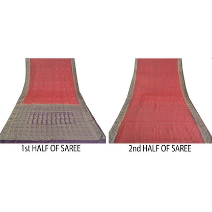 Sanskriti Vintage Purple Sarees Pure Silk Embroidered Woven Sari Craft Sustainable Fabric