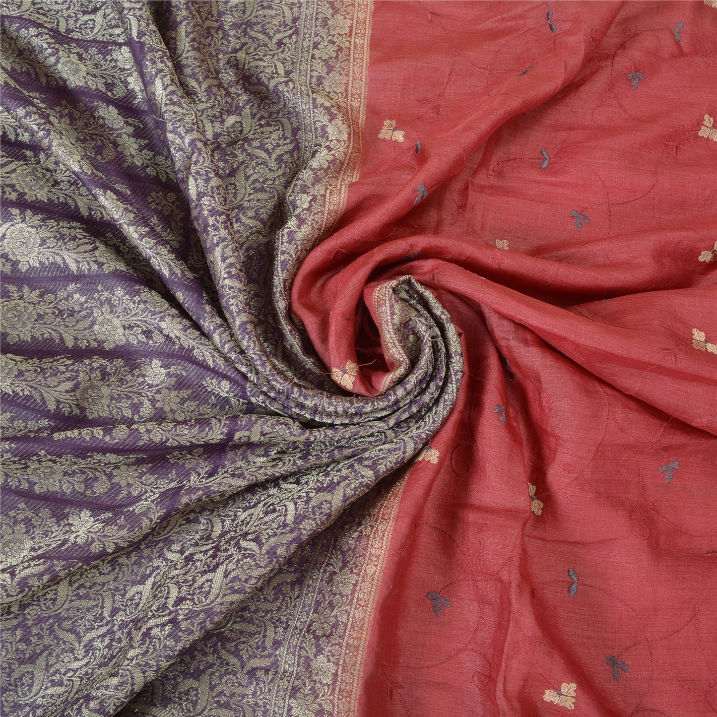 Sanskriti Vintage Purple Sarees Pure Silk Embroidered Woven Sari Craft Sustainable Fabric