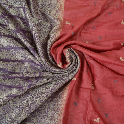 Sanskriti Vintage Purple Sarees Pure Silk Embroidered Woven Sari Craft Sustainable Fabric