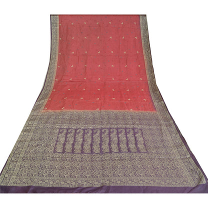 Sanskriti Vintage Purple Sarees Pure Silk Embroidered Woven Sari Craft Sustainable Fabric
