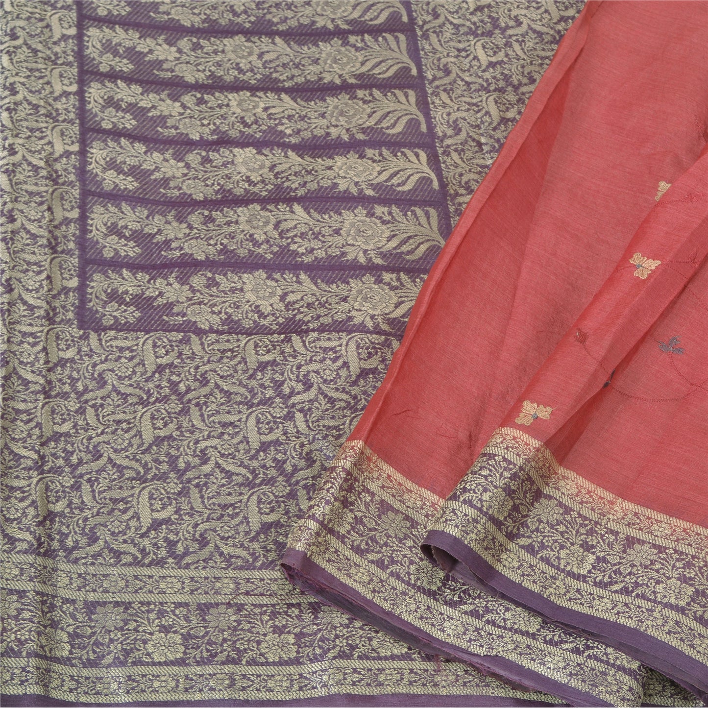 Sanskriti Vintage Purple Sarees Pure Silk Embroidered Woven Sari Craft Sustainable Fabric